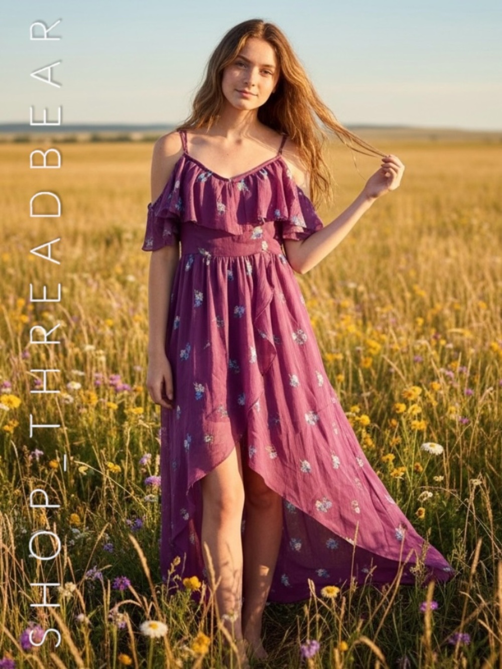 EUC [A&F] BOHO! Purple Floral Chiffon Flutter High Low Ruffle Maxi Dress | XS